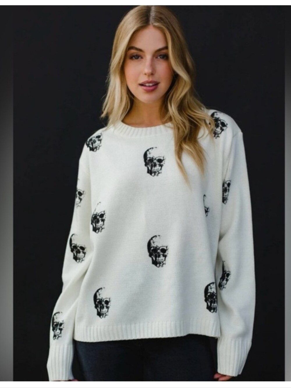 Panache Apparel White / Ivory Halloween Skull Pull Over Sweater Size Large